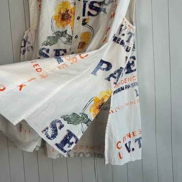 We The Free size S Moon Flower top oversized white seed sack print cotton NEW - Picture 7 of 14